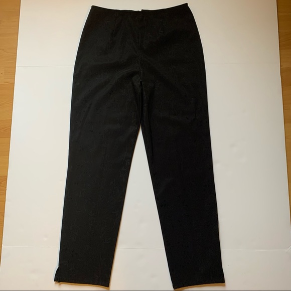 Women’s Black floral Dress Work Pants. Cropped 8 - Picture 2 of 5